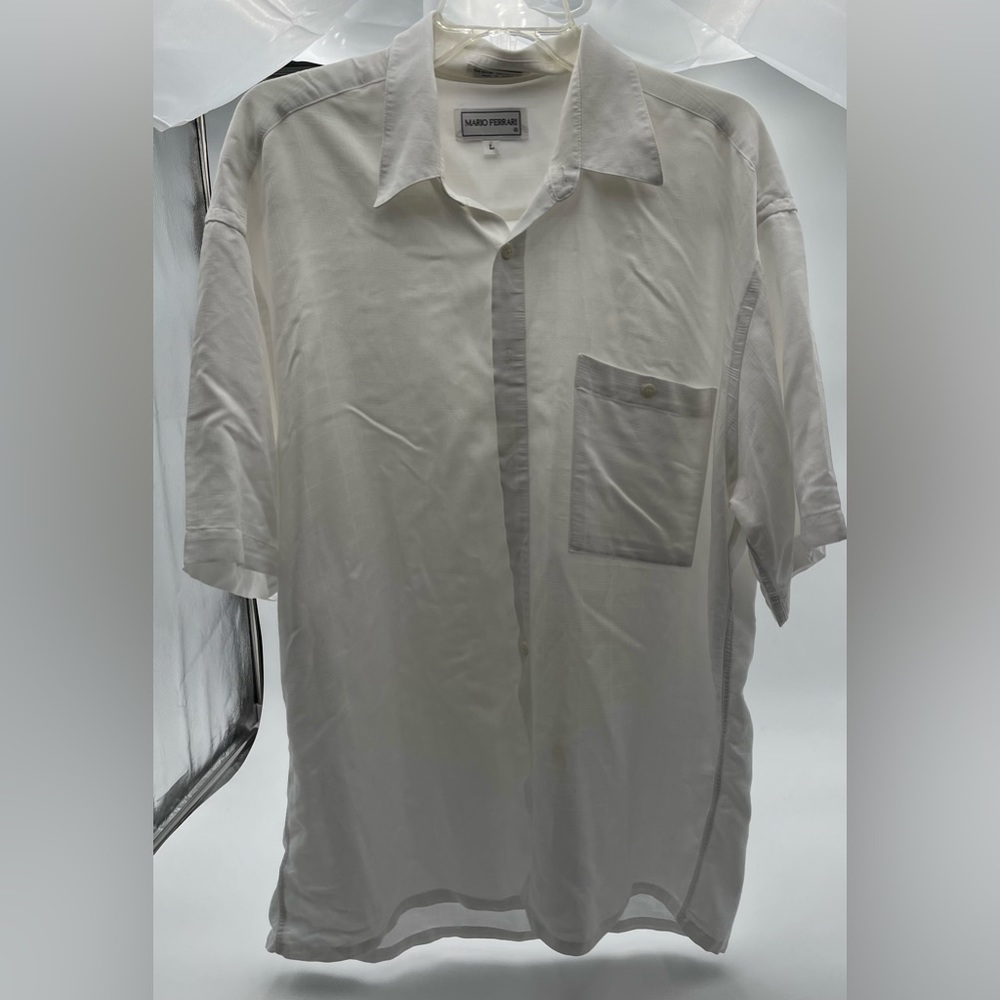 Mario Ferrari Men White Short Sleeve Button Down Shirt L